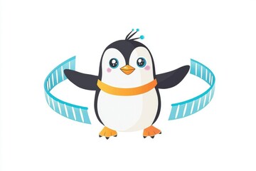 Adorable Cartoon Penguin with Circular Design Elements