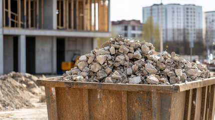 Construction waste dumpster at a building site