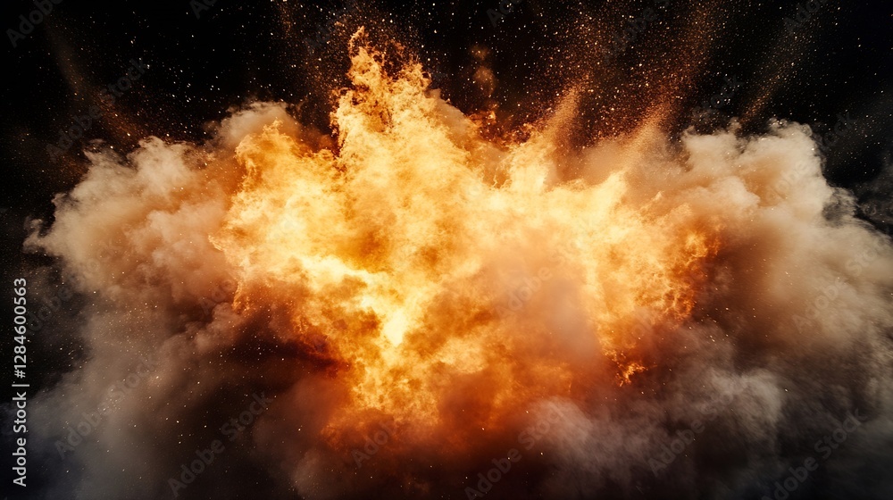 Aufkleber dramatic explosion with fiery smoke and particles creating a powerful visual impact in darkness : ge