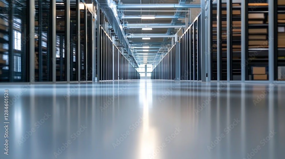 Poster interior of a modern data center showcasing racks of servers and equipment : generative ai