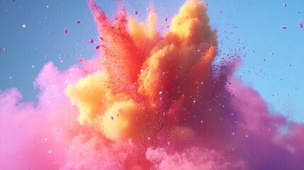 Fototapeta premium A large burst of colorful pink powder in the sky.