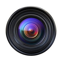 Camera Lens Close-Up with Colorful Reflections 