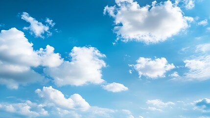 Fototapeta premium Bright blue sky adorned with fluffy white clouds creating a vivid atmosphere for serenity and relaxation : Generative AI