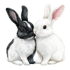 Obraz premium Cute Bunny Pair isolated on transparent or white background 