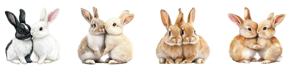Obraz premium Cute Bunny Pair set isolated on transparent or white background 