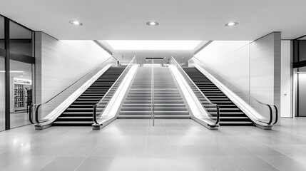 Stylish Modern Staircase with Bright Escalators and Clean Designs in Contemporary Building : Generative AI