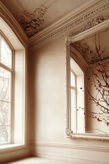 Discovering the elegance of an ornate mirror in a luxurious Parisian interior during a serene winter afternoon in the late 19th century