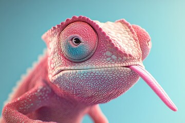 Detailed view of a chameleon with its tongue protruded. Suitable for nature and wildlife themes