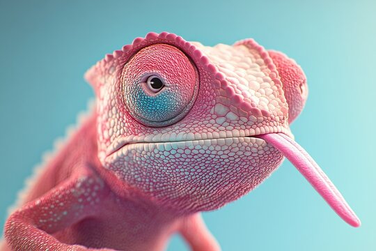 Detailed view of a chameleon with its tongue protruded. Suitable for nature and wildlife themes