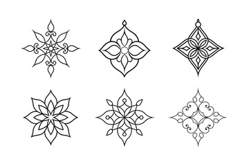 Set of Intricate Black Line Art Decorative Elements