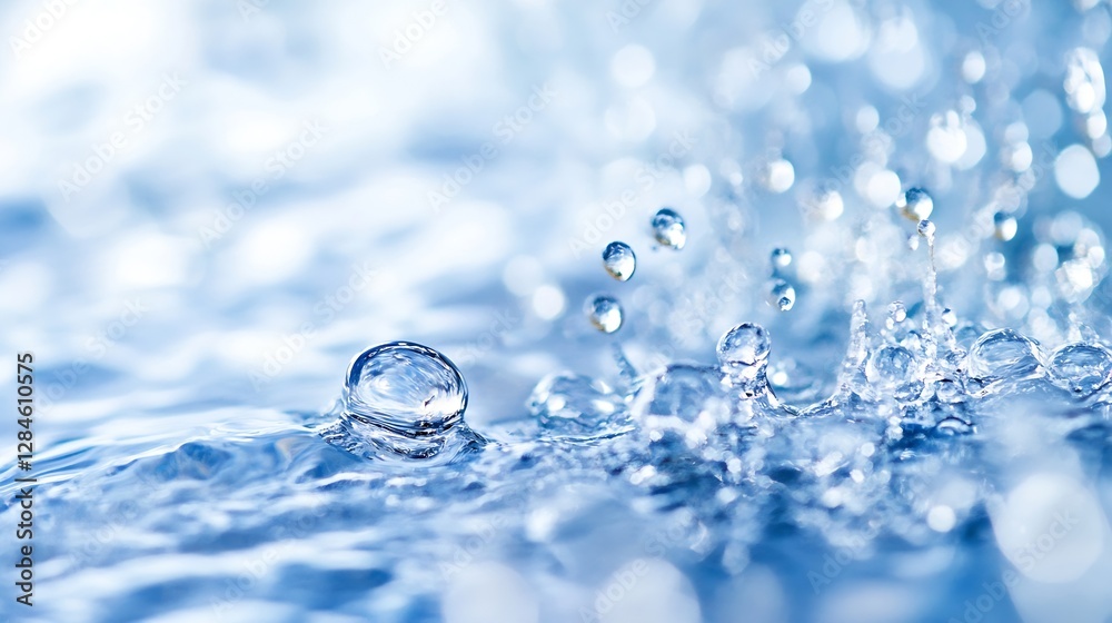 Aufkleber Close up view of water droplets splashing on the surface creating a serene and calming atmosphere : Generative AI
