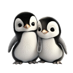 Fototapeta premium Cute Baby Penguin Pair isolated on transparent or white background 