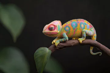 Fotobehang A chameleon changing colors to adapt to its environment, created with © Alexej