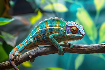 Panther chameleon perched on a tree
