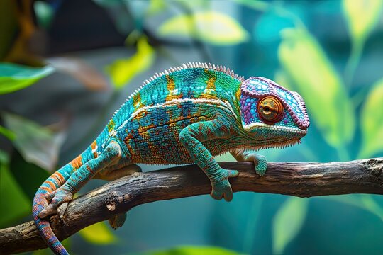 Panther chameleon perched on a tree - Powered by Adobe