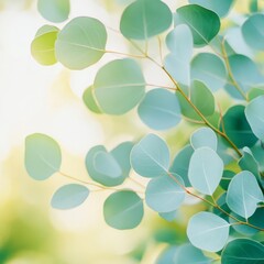 Fototapeta premium A close-up of eucalyptus leaves twisting in a warm afternoon breeze