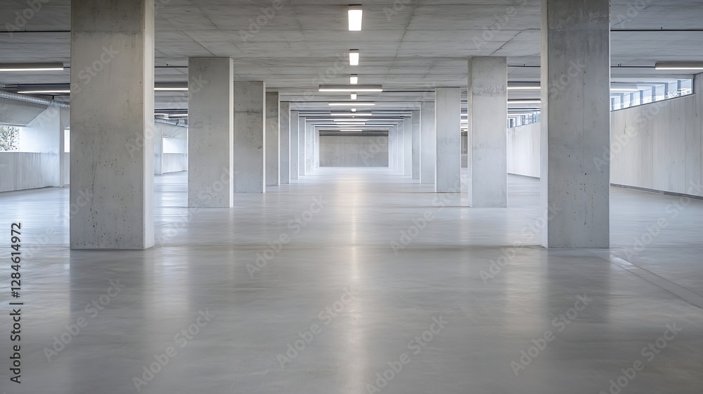 Aufkleber minimalistic concrete parking garage with strong architectural lines and lighting : generative ai
