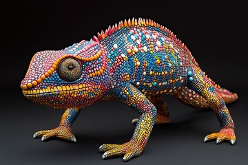 Obraz premium A beautifully colored chameleon set against a black background