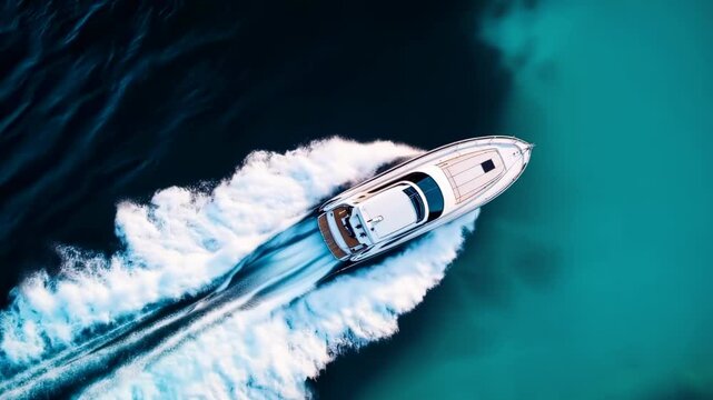 Luxury Yacht Cruising at High Speed in Open Ocean Waters