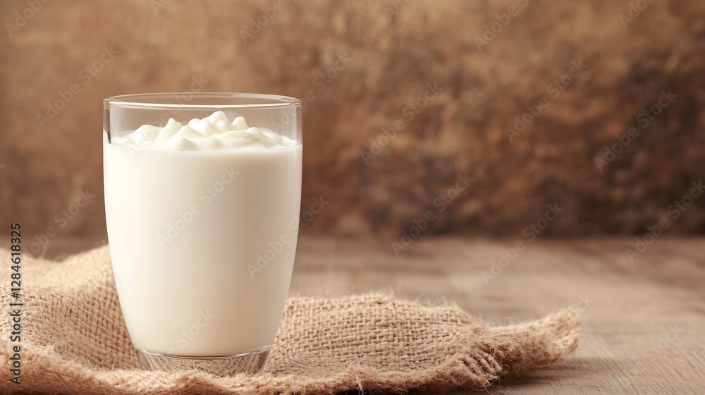 Aufkleber creamy yogurt served in a clear glass with textured background : generative ai