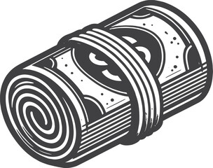 Money icon. Vector illustration of dollar bills rolled into a roll and tied with a rubber band. Vector Illustration