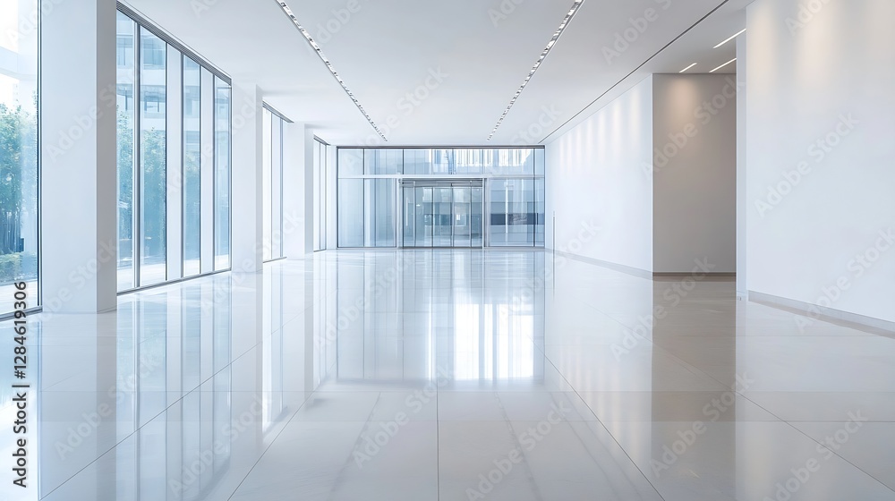 Aufkleber bright and spacious modern interior of an empty office building featuring large windows and polished