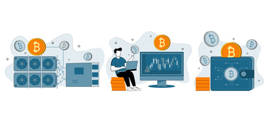Cryptocurrency trading courses abstract concept illustration. Crypto trade academy, smart contracts, digital tokens and blockchain