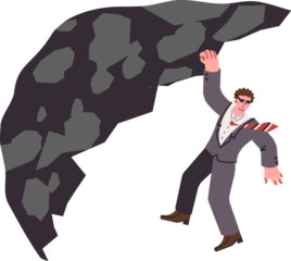 Business man is hanging on cliff at risk of life, and may fall due to dangerous adventure. Agent or spy climbs sheer mountain at top and takes risk to spy on surveillance object from above