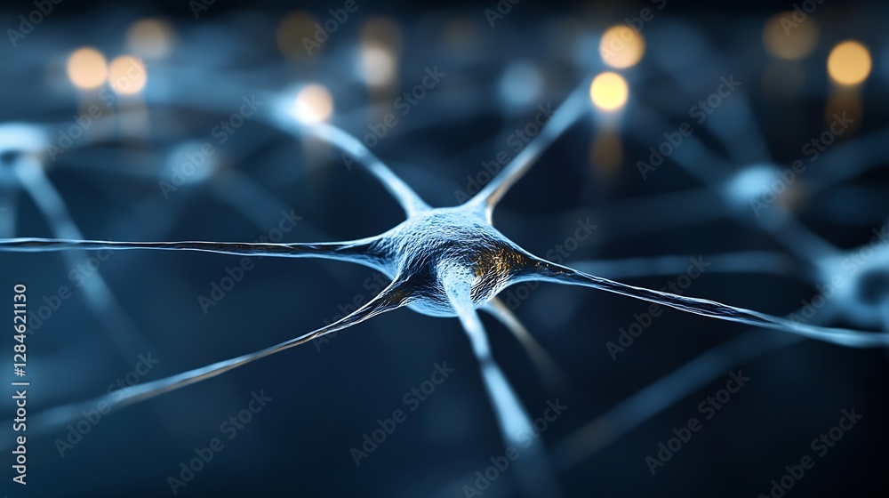 Poster Close up view of a neuron cell with glowing connections representing neural networks and intelligence : Generative AI
