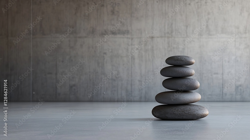 Fototapete Stack of smooth pebbles symbolizing tranquility and balance in minimalistic setting : Generative AI