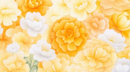 Embracing the warmth of marigolds in golden yellow and deep orange illustrated in a vivid botanical watercolor masterpiece