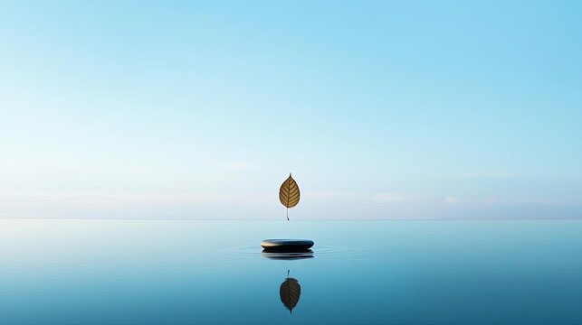 A Zen moment with a single leaf swinging over a still pond