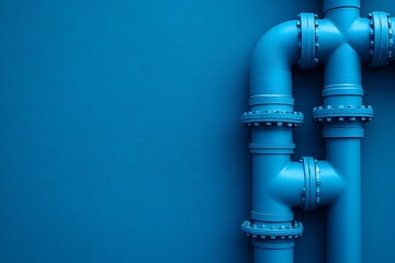 Close-up of vibrant blue industrial pipes on a textured wall.