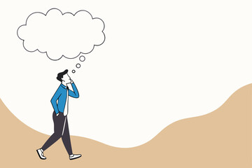 Think big, ambition to success, dream big to change the world or contemplation to get solution to solve big problem, imagination or creativity concept, smart businessman thinking with big bubble.