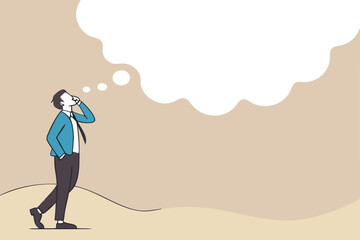 Think big, ambition to success, dream big to change the world or contemplation to get solution to solve big problem, imagination or creativity concept, smart businessman thinking with big bubble.