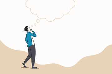 Think big, ambition to success, dream big to change the world or contemplation to get solution to solve big problem, imagination or creativity concept, smart businessman thinking with big bubble.