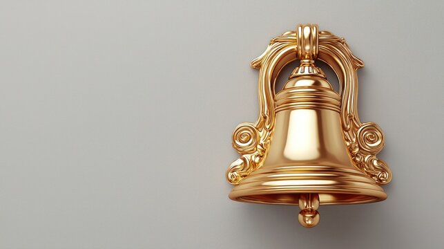 Ornate Gold Bell Against Gray Background