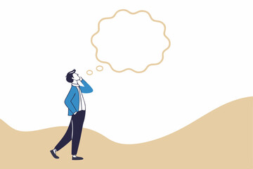 Think big, ambition to success, dream big to change the world or contemplation to get solution to solve big problem, imagination or creativity concept, smart businessman thinking with big bubble.