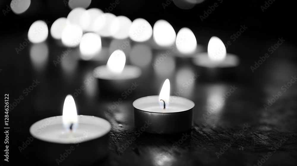 Aufkleber illuminated tea light candles creating a tranquil and romantic atmosphere in darkness : generative a