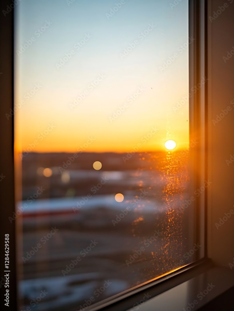 Poster Sunset Glow Reflection Through Window with Beautiful Bokeh Effect on Surroundings : Generative AI