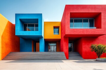 Vibrant Modern Architecture with Colorful Buildings and Gray Steps