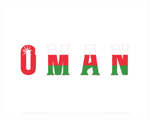 Oman flag Typography with flag on a white background, Vector design of Oman flag typography, Flag of Oman, National Day Design, Oman Day design