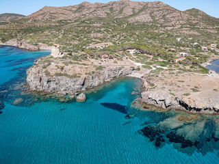 Drone view of Torre Cannai (Sant'Antioco, South Sardinia, Italy).