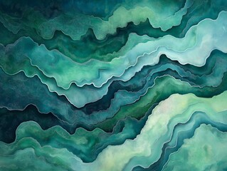 Obraz premium Fluidity in Emerald Tones: An artistic display of layered textures and serene emerald color gradients, evoking the natural, flowing forms of landscapes and creating a calming ambiance.