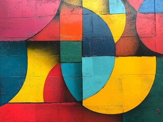 Naklejka premium Abstract Geometric Art: A vibrant and modern abstract art piece composed of colorful geometric shapes and lines, showcasing a striking visual aesthetic and dynamic interplay of form and color.