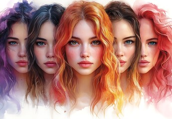 Naklejka premium Colorful Hairstyles in Purple, Blue, Orange, and Brown
