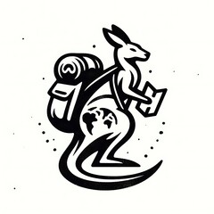 Kangaroo traveler with backpack and map.