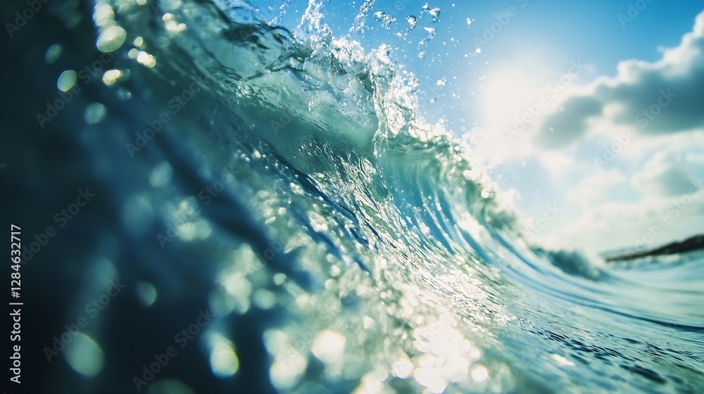 Aufkleber dynamic waves crashing against the shore capturing the power and beauty of the ocean under a bright 