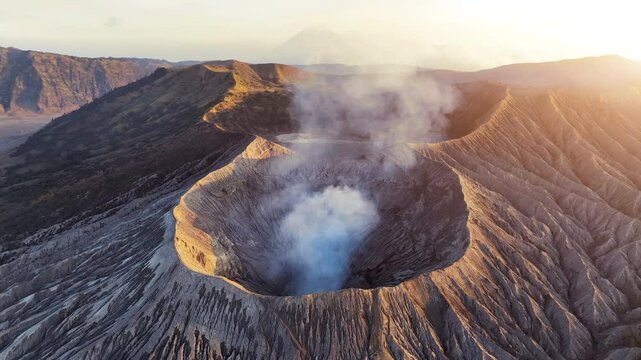 Aerial view of the active volcano Bromo in Indonesia.