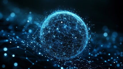 Abstract sphere network, digital connection, dark background, global concept, visual representation